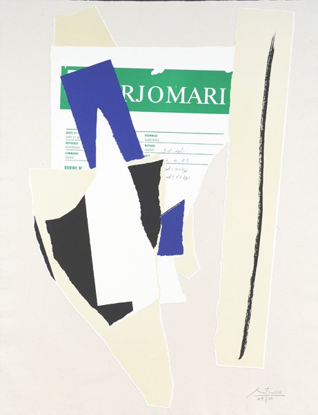 ROBERT MOTHERWELL (AMERICAN 1915-1991): ROBERT MOTHERWELL (AMERICAN 1915-1991) America-La France Variation IX, 1984 Lithograph and collage in colors on Australian Bemboka and arches cover 28 x 17 1/2 in (71.1 x 44.5 cm) pencil signed lower 