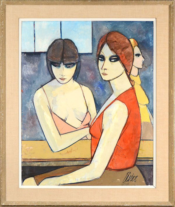 CHARLES LEVIER (FRENCH/AMERICAN 1920-2004): CHARLES LEVIER (FRENCH/AMERICAN 1920-2004), "Femmes" , Oil on canvas, 30 x 24 in (76.2 x 61 cm) , signed lower right, titled and signed additionally verso ,