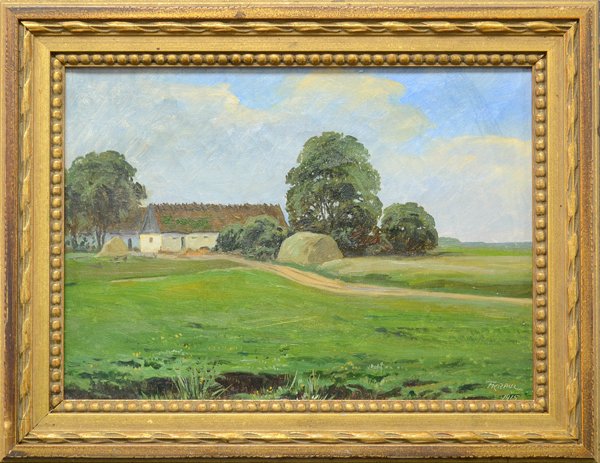 FRITZ KRAUL (DENMARK 1862-1935): FRITZ KRAUL (DENMARK 1862-1935), "Road to the Village" , Oil on canvas, 10 3/8 x 14 3/8 in (26.5 cm x 36.7 cm) , Signed lower right dated 1915 ,