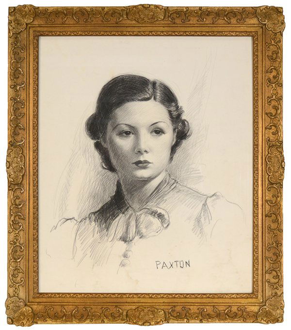 WILLIAM MCGREGOR PAXTON (AMERICAN 1869-1941): WILLIAM MCGREGOR PAXTON (AMERICAN 1869-1941), "Portrait of a Young Woman" , Pencil and charcoal, 22 x 18 in (55.9 x 45.7 cm) , Signed lower middle ,