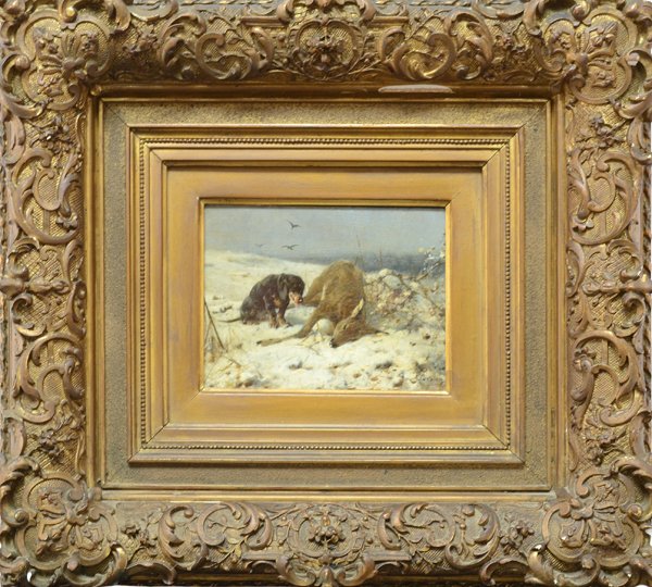OTTO FRIEDRICH GEBLER (GERMAN 1838-1917): OTTO FRIEDRICH GEBLER (GERMAN 1838-1917), "The Hunt" , Oil on panel, 4 3/4 x 6 in (12.1 x 15.2 cm) , Signed lower right ,