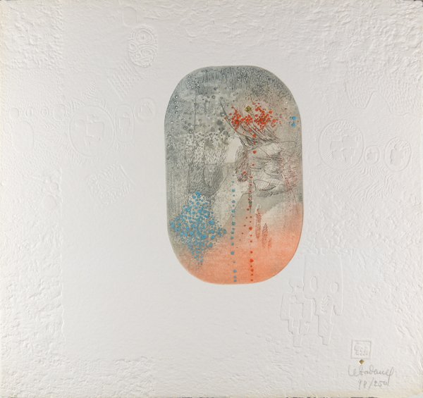 DANG LEBADANG (FRENCH/VIETNAMESE B.1922): DANG LEBADANG (FRENCH/VIETNAMESE B.1922), "Espace Joyeux" (Blue) , Lithograph, 20 x 20 in ( 50.8 cm x 50.8 cm) , Signed lower right. Edition 98/250. ,