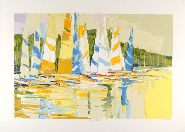 ITALO BOTTI (AMERICAN 1923-2003): ITALO BOTTI (AMERICAN 1923-2003), "Tuscan Harbor Scene" , Lithograph, 30 x 42 in (76.2 x 106.7 cm) , Signed lower right . Edition 60/300. ,