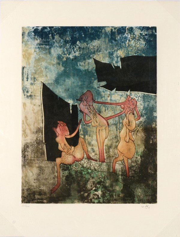 ROBERTO MATTA CHILEAN 1911-2002: ROBERTO MATTA CHILEAN 1911-2002 , "A Dense dela Morte",1972 , Etching with aquating , Paper size 26 x 20 in (66 x 50.8 cm) Image size 19 3/8 x 15 in (49.2 x 38.1 cm) , pencil signed lower right, editi