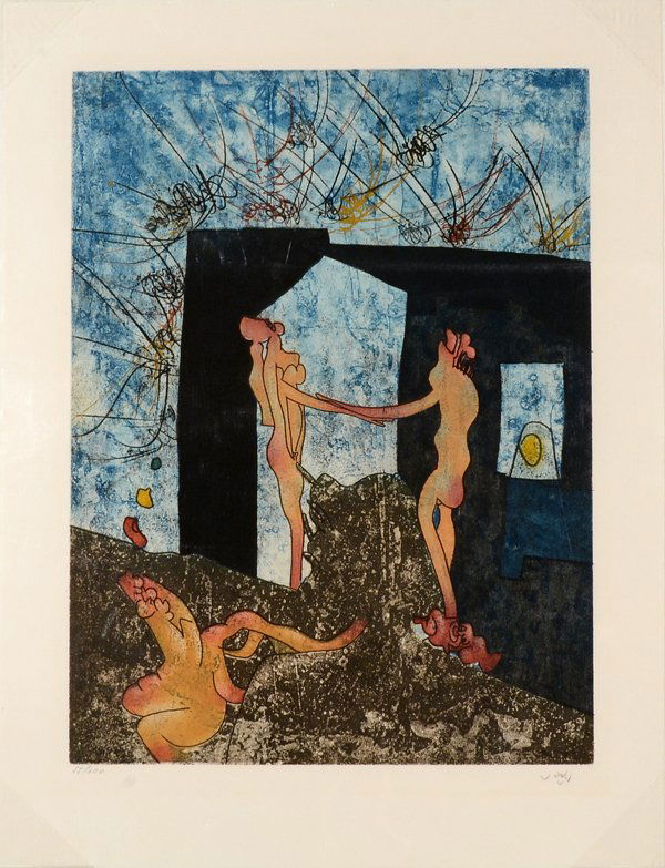 ROBERTO MATTA CHILEAN 1911-2002: ROBERTO MATTA CHILEAN 1911-2002 , "A Dense de La Morte" 972 , Etching with aquatint , Paper size 26 x 20 in (66 x 50.8 cm) Image size 19 3/8 x 15 in (49.2 x 38.1 cm) , pencil signed lower right, editi