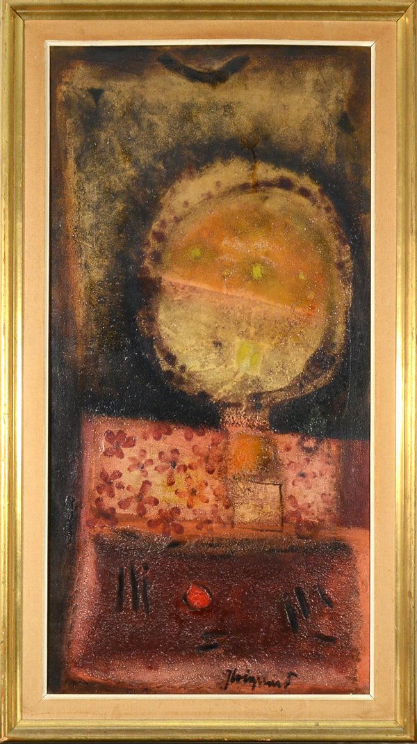 JAMES COIGNARD FRENCH 1925-2008: JAMES COIGNARD FRENCH 1925-2008 , "Abstract Head with Flowers" , Oil on canvas , 39 1/4 x 29 3/4 in (98.7 x 50.2 cm) , estate stamp verso, inscribed #16