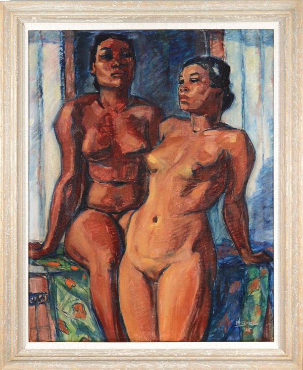 FRITZ SKELL GERMAN 1886-1961: Fritz Skell German 1886-1961 , "Balinese Maidens", Dated 1928 , Oil On Canvas , 28 X 22 In (71.1 X 55.9 Cm) , Signed Lower Right
