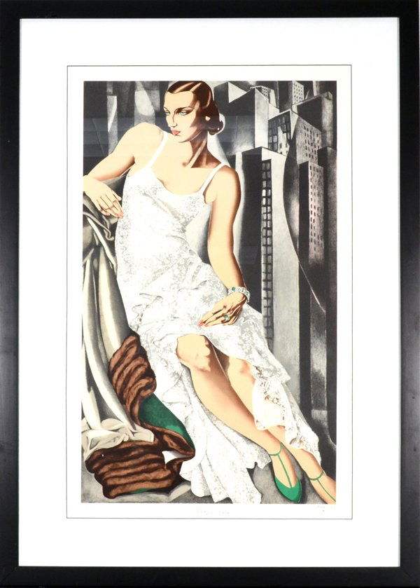 TAMARA DE LEMPICKA POLISH/RUSSIAN/FRENCH 1898-1980: TAMARA DE LEMPICKA POLISH/RUSSIAN/FRENCH 1898-1980 , "Lady in Lace", 1983 , Lithograph , 26 x 15 1/4 in (66 x 38.7 cm) , Estate signed (by daugher) lower right , titled lower middle, edition 114/300