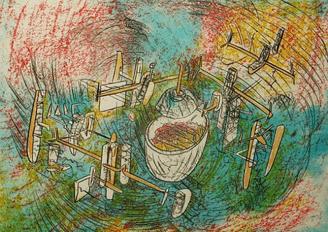 ROBERTO MATTA (CHILEAN 1911-2002): ROBERTO MATTA (CHILEAN 1911-2002) "Escape de La Spece" Etching with aquatint 22 x 30 in (56 x 30 cm) pencil signed lower right