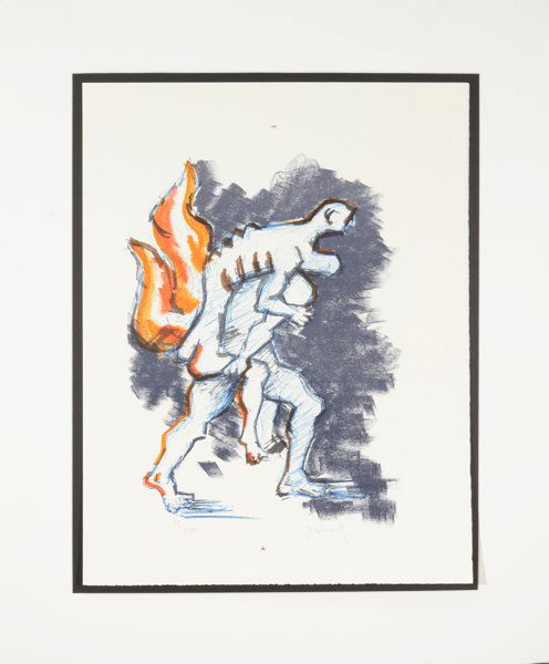 JACQUES LIPCHITZ (LITHUANIAN/AMERICAN 1891-1973): JACQUES LIPCHITZ (LITHUANIAN/AMERICAN 1891-1973) " Aeneas Carrying his Father From Their Burning Home", 1965. Colored lithograph 25 1/4 x 20 in (64.1 x 50.8 cm) signed & numbered impressions on Rives