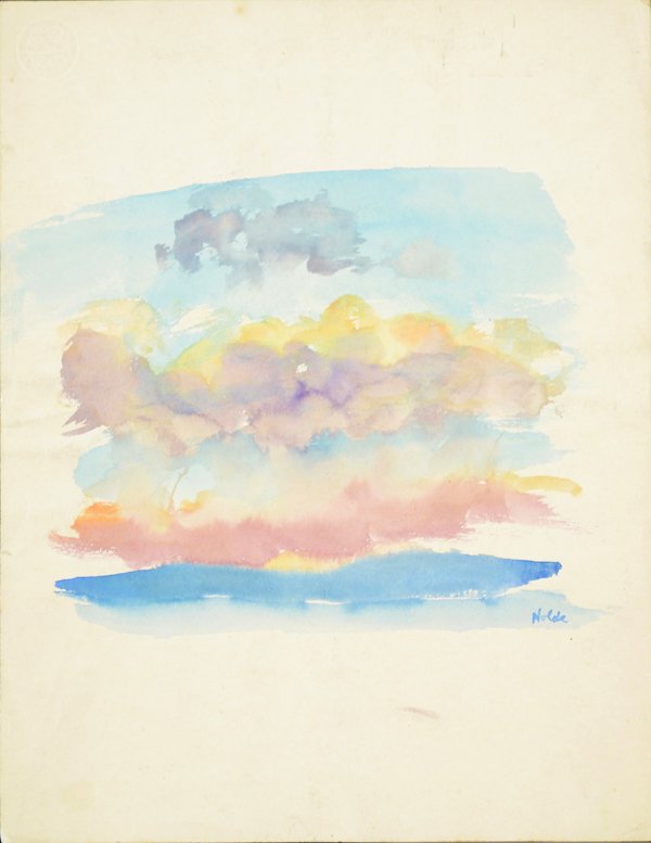 EMIL NOLDE (GERMAN 1867-1956): "Clouds" , watercolor 12 1/4 x 9 1/2 in ( 31.1 cm x 24.1 cm) , signed lower right, drawing of a bird verso
