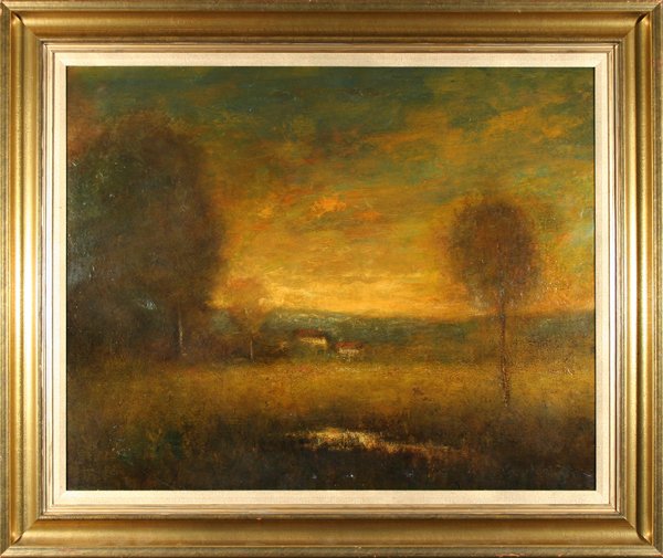 WILLIAM KEITH (AMERICAN (1838-1911): "Western Sunset, Innes Sunset", oil on canvas laid on board , 28 x 35 in (7l.1 x 88.9 cm) ,signed lower right, Provenance: Exhibition Texas Tech University January-March, 1973 , Exhibited Colorado Sta