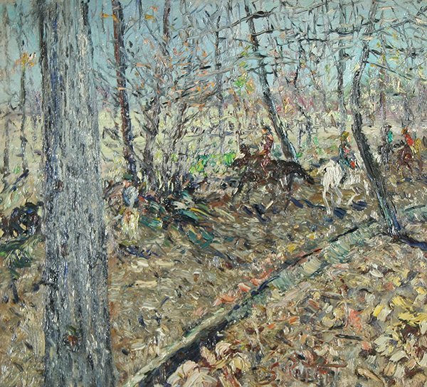 SAMUEL ROTHBORT (AMERICAN 1882-1971): "Bridal Path Prospect Park, Brooklyn" , oil on board , 17 x 19 in (43.2 x 48.3 cm) , signed lower right , estate stamp verso