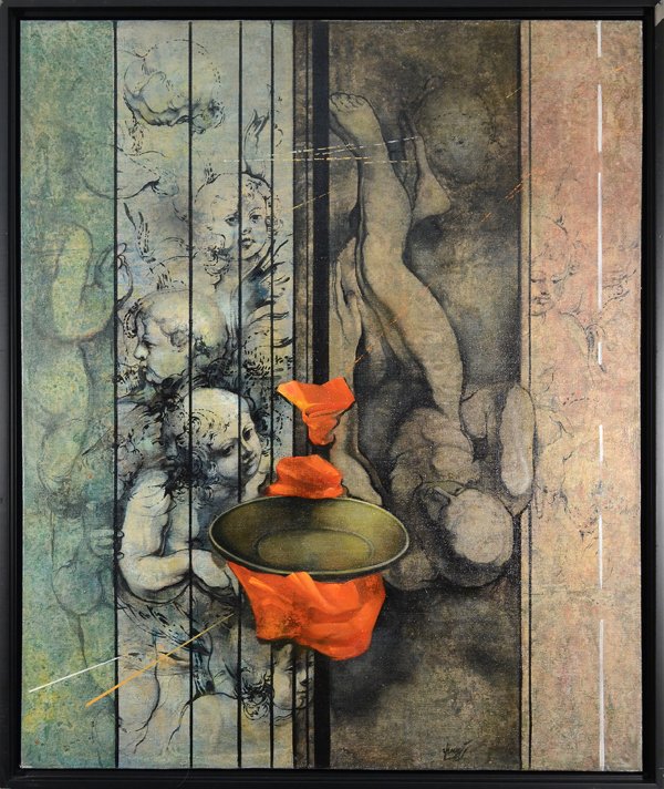 PAYL VANIKIAN (ARMENIAN B.1960): Nature Morte , oil on canvas, 47 1/5 x 39 2/5 in (120-x 100 cm),signed lower right, titled , dated and resigned verso