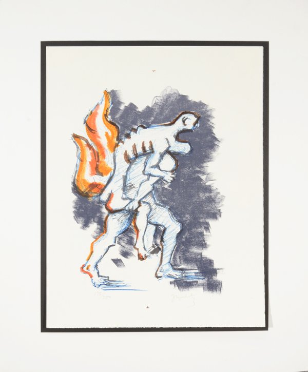 JACQUES LIPCHITZ (LITHUANIAN/AMERICAN 1891-1973): JACQUES LIPCHITZ (LITHUANIAN/AMERICAN 1891-1973) " Aeneas Carrying his Father From Their Burning Home", 1965. Colored lithograph 25 1/4 x 20 in (64.1 x 50.8 cm) signed & numbered impressions on Rives