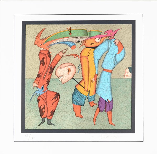 MIHAIL CHEMIAKIN (RUSSIAN B.1943): MIHAIL CHEMIAKIN (RUSSIAN B.1943) "Carnival de St. Petersburg" Original lithograph in colors on paper 13 x 13 in (33 x 33 cm) signed in lower margin, Edition 225/275