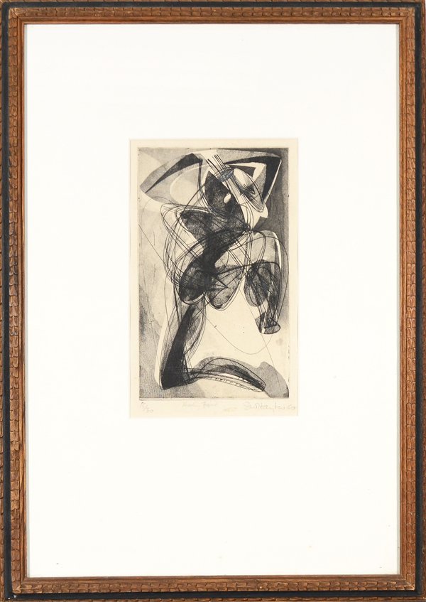 STANLEY WILLIAM HAYTER (AMERICAN 1901-1988): "Kneeling Figure" dated 1950, Engraving and softground ethching on BFK Rives