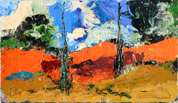 PIERRE AMBROGIANI FRENCH 1909-1986: "Abstraction" , oil on canvas , 7 1/2 x 13 in , signed lower left Paris (1946), ARTIST NOTATION: Ambrogiani participated in major exhibitions: Paris (1946), New York (1947), and was very often rewarde