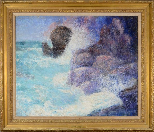 ERNEST ALBERT AMERICAN 1857-1946: "Whale Rock Narragansett Bay, Rhode Island" , oil on canvas , 30 x 25 in (76.2 x 63.5 cm) , signed lower right dated 1930