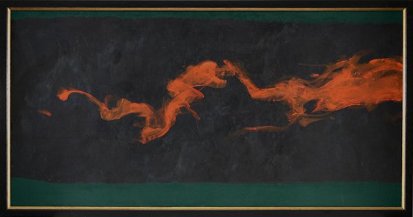 CLEVE GRAY AMERICAN 1918-2004: "Red Thrust on Black", 1993 , acrylic on canvas , 24 x 48 in (45.7 x 97.6 cm) , signed, titled and dated verso
