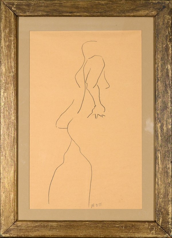 JAMES WEEKS AMERICAN 1922-1998: "Figure Study" dated 1975 , pencil drawing , 15 1/2 x 9 1/2 (39.4 x 24 cm) , signed lower middle