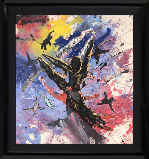 MARK KOSTABI AMERICAN B.1960: "String Theory" 1997 acrylic on canvas , 36 x 32 in (91.4 x 81.3 cm) , signed, titled and dated verso