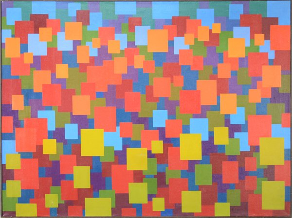 JOHN T. AXTON AMERICAN 1922-2009: "San Juan Cliffs", 1969 , oil on canvas , 48 x 36 in (121.9 x 91.4 cm) , signed lower rlght, dated 69 ARTIST Notation: John Axton studied with Joseph Albers and Stuart Davis