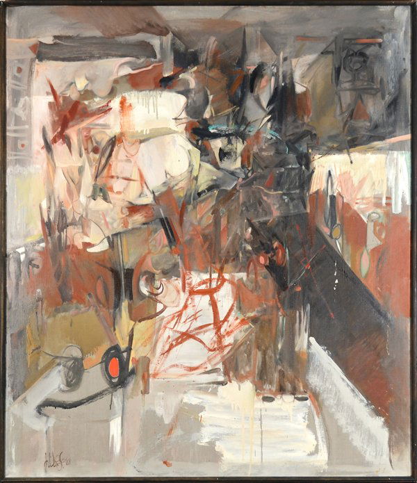 JACK WOLFE AMERICAN 1924-2007: "Abstraction, oil on canvas , 42 x 36 in (106.7 x 91.4 cm) , signed lower left, dated 1961