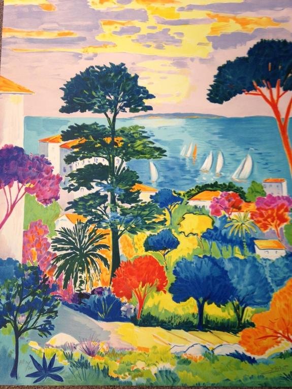 JEAN CLAUDE PICOT FRENCH B.1933: "Oceanside Town Scene", colored lithograph , 28 3/4 x 23 1/2 in (73 x 59.7 cm) Artist Proof 10/20