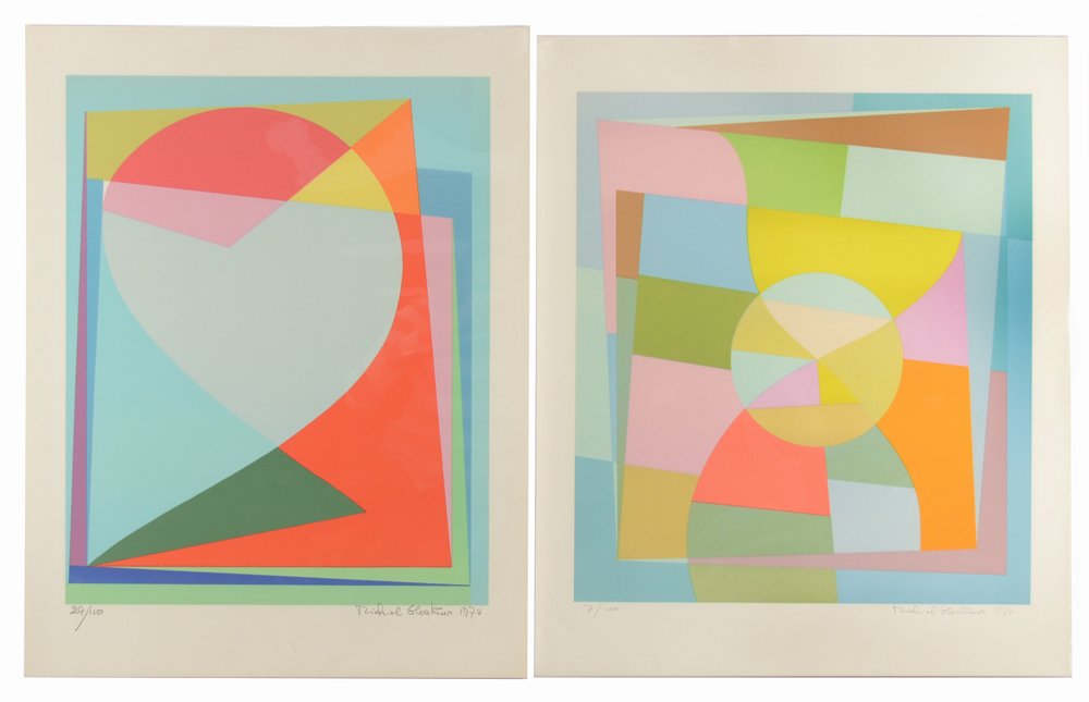 MICHIEL THEOBALD GLOECKNER (GERMAN/AMERICAN 1915-1989): "2 Abstract Compositions", 1974 lithographs , 20 3/4 x 16 1/2 in (52.5 x 41.8 cm) ,pencil signed lower left, dated 1974, Edition 29/100 and 7/100 ,