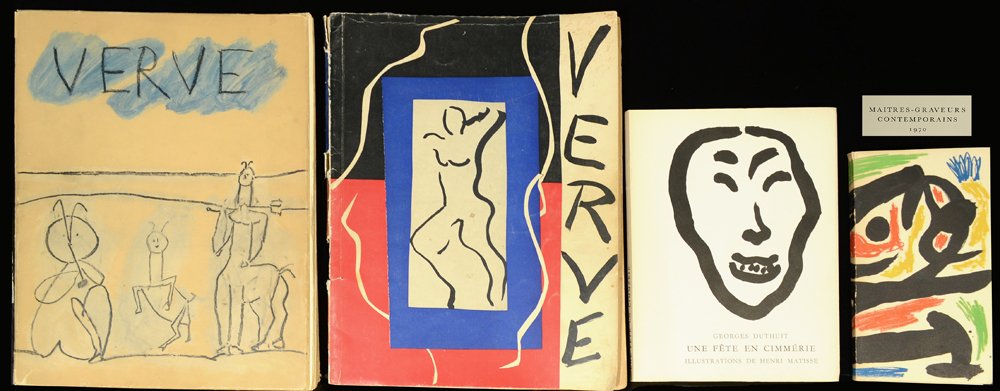 PICASSO , MATISSE AND MIRO ILLUSTRATED BOOKS: This lot consist of 4 Illustrated books as follows: "(1)Verve. Volume 1 (December 1937) Paris: (Imprimerie des Beaux-Arts), 1937 (2) Verve. Volume 19 (April 1948) Paris: (Imprimerie des Beaux-Arts (3)
