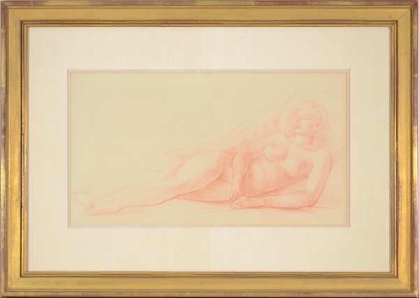 LEON KROLL (AMERICAN 1884-1974): "Nude Study" , sanquine drawing , 8 1/2 x 15 5/8 in (21.6 x 39.7 cm) , signed lower middle
