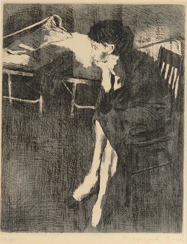 RAPHAEL SOYER (AMERICAN 1899-1987): "Woman in Thought" , etching , 9 3/4 x 7 1/2 in (24.8 x 19.1 cm) , signed lower right edition 22/50