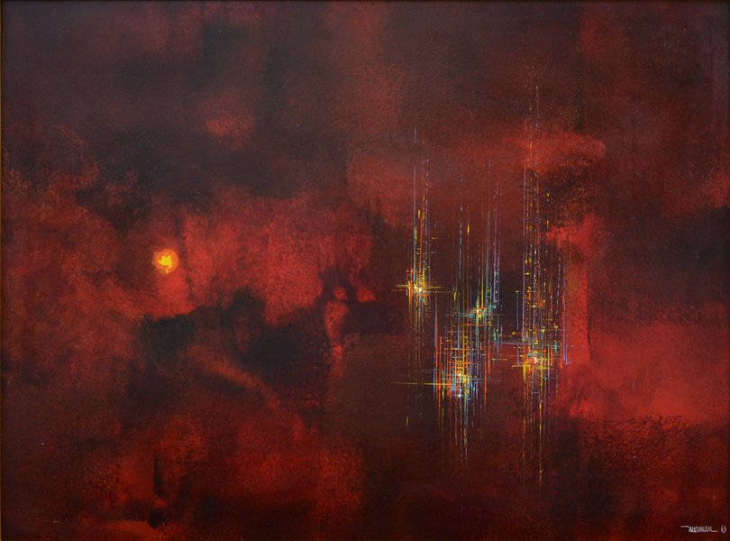 LEONARDO NIERMAN (AMERICAN B.1932): City Structure, 1963 , acrylic on masonite , 23 1/2 x 31 1/2 in (59.7 x 80 cm) , signed lower right , signed titled and dated additionally verso