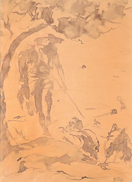 GUSTAVE DORE (FRENCH 1832-1883): Don Quixote, 26 x 18 in (66.04 x 45.7 cm), pen,ink and wash drawing, signed lower right