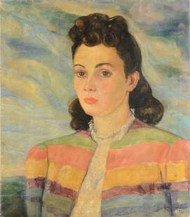 ALBERTO DA VEIGA GUIGNARD BRAZILIAN 1896-1962: Portrait of a Woman dated 1938 , oil on canvas , 21 1/2 x 18 1/2 in (54.6 x 47 cm) , signed lower right dated 1938 PROVENANCE: Brazilian export stamp 1980 on verso and also export stamp Chile