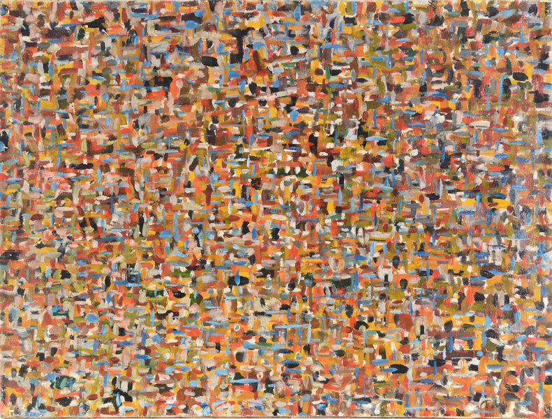 MARK TOBEY (AMERICAN 1890-1976): Untitled , oil on canvas , 18 x 24 in (45.7 x 60.9 cm) , signed lower right