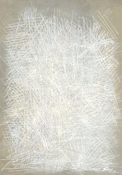 MARK TOBEY (AMERICAN 1890-1976): Untitled , watercolor and gouache on board , 24 x 18 1/2 in (60.9 x 47 cm) , signed lower right and date 1944