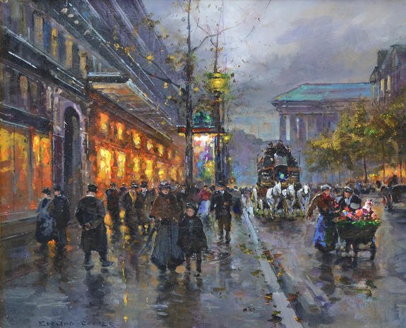 EDOUARD LEON CORTES (FRENCH 1882-1969): Grand Boulevard , oil on canvas , 22 x 26 in (55.9 x 66 cm) , signed lower right, PROVENANCE: Certificate of authentication from David Klein will accompany this painting