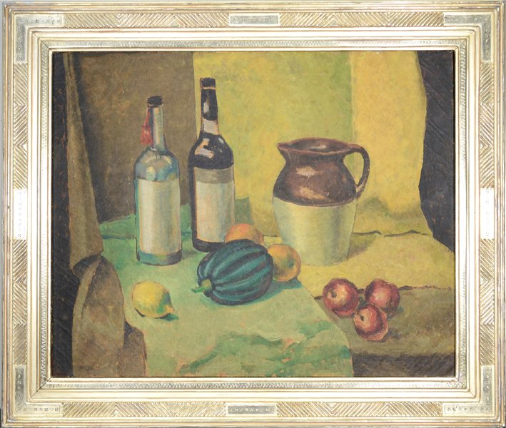 MAX, WEBER GERMAN 1881 - 1961: Still Life with Pitcher, Bottles and Fruit , oil on canvas , 24 x 30 in (61 x 76.2 cm) , signed lower right