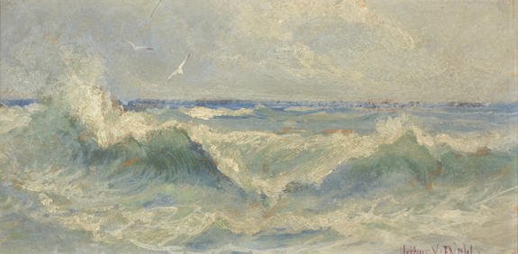 ARTHUR VIDAL DIEHL (AMERICAN 1870-1929): Gulls Above the Waves , oil on artist board , 4 x 8 in (10.2 x 20.3 cm) , signed lower right