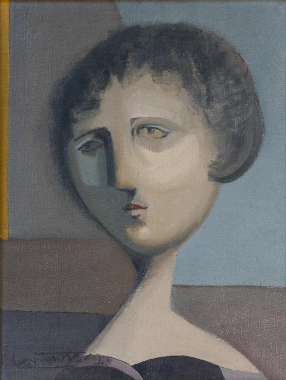JUAN MIGUEL LUIS BATTLE (ARGENTINIAN 1911-1966): Retrato de Mujer (Woman's portrait) , oil on wood , 12 1/2 x 9 3/4 in (31.7 x 24.7 cm) , signed lower left