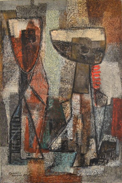 ROSARIO MORENO ARGENTINIAN B.1920: Abstraction , oil on canvas , 32 x 21 in (81.3 x 53.3 cm , signed lower left, dated 1959