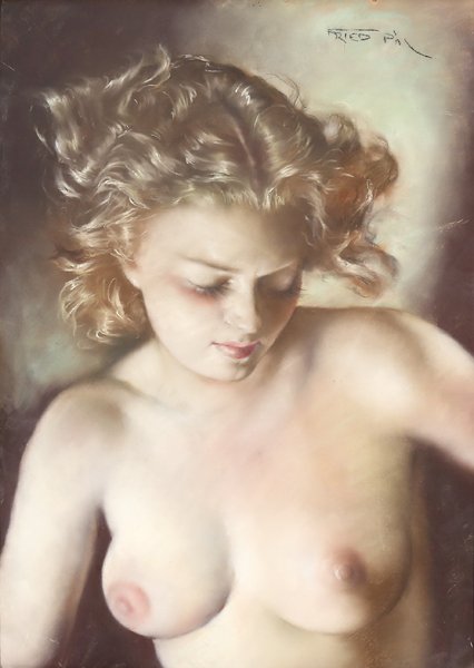 FRIED PAL HUNGARIAN/AMERICAN 1893-1976: Young Female Nude , pastel , 28 x 20 in (71.12 x 50.8 cm) , signed upper right