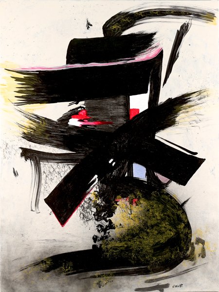 JOHN G.F. VON WICHT GERMAN/AMERICAN 1888-1970: Untitled Composition , oil on canvas , 40 x 30 in (101.6 x 76.2 cm) , signed lower right