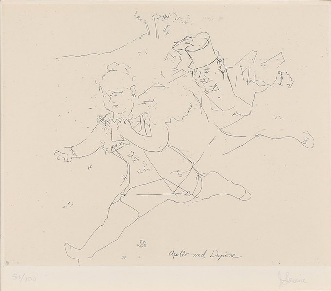 JACK LEVINE AMERICAN 1915-2010: Apollo and Daphne , etching , 8 x 10 in (20.3 x 25.4 cm) , pencil signed lower right