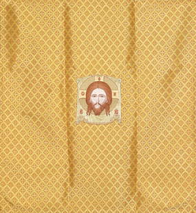 TIMUR NOVIKOV RUSSIAN 1958-2002: Christ Icon , oil on cloth , 38 x 40 in (96.5 x 101.6 cm) , signed on verso and dated 1998 collector in Boston
