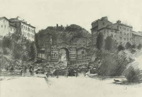 RACKSTRAW DOWNES AMERICAN B.1939: Arch of Janus, Rome, 1974 , pencil drawing , 10 3/4 x 15 1/2 in (27.3 x 39.4 cm) , signed lower right