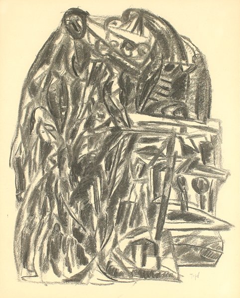 JENNINGS TOFFEL AMERICAN 1891-1959: Abstract with Figures , charcoal on paper , 13 x 10 in (33 x 25.4 cm) , signed lower right