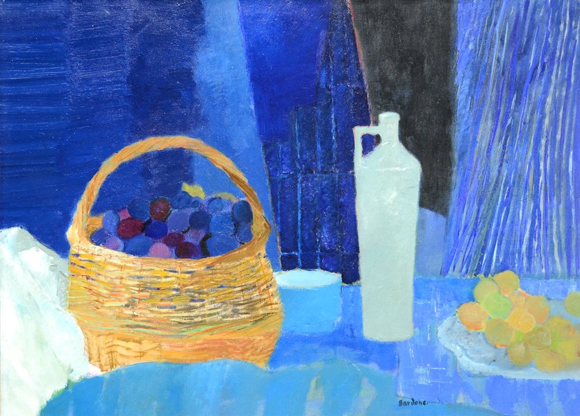 GUY BARDONE FRENCH B.1927: Les Prunes Bleus , oil on canvas , 29 x 39 1/2 in 73.6 x 100.3 cm) , signed lower middle, titled verso